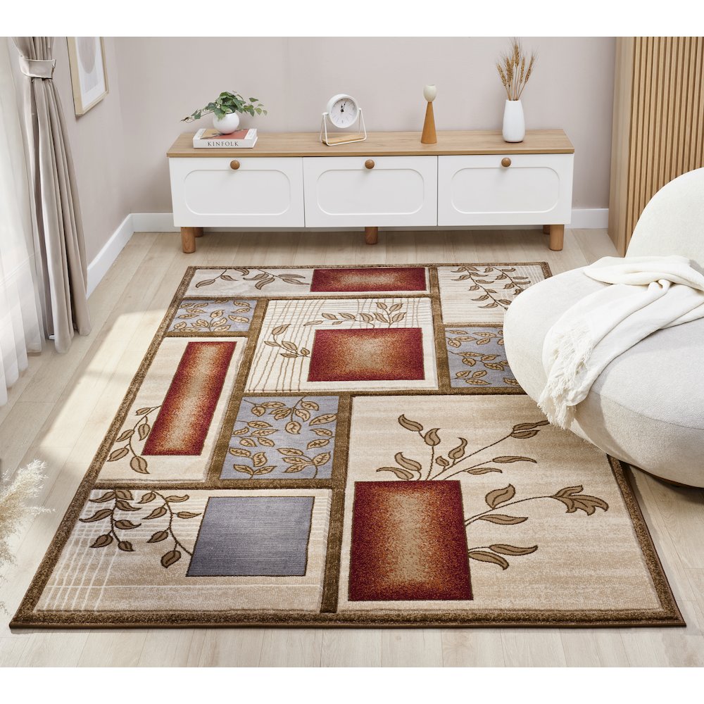 Alexia 10 Traditional Patchwork Area Rug – Red, Blue & Beige