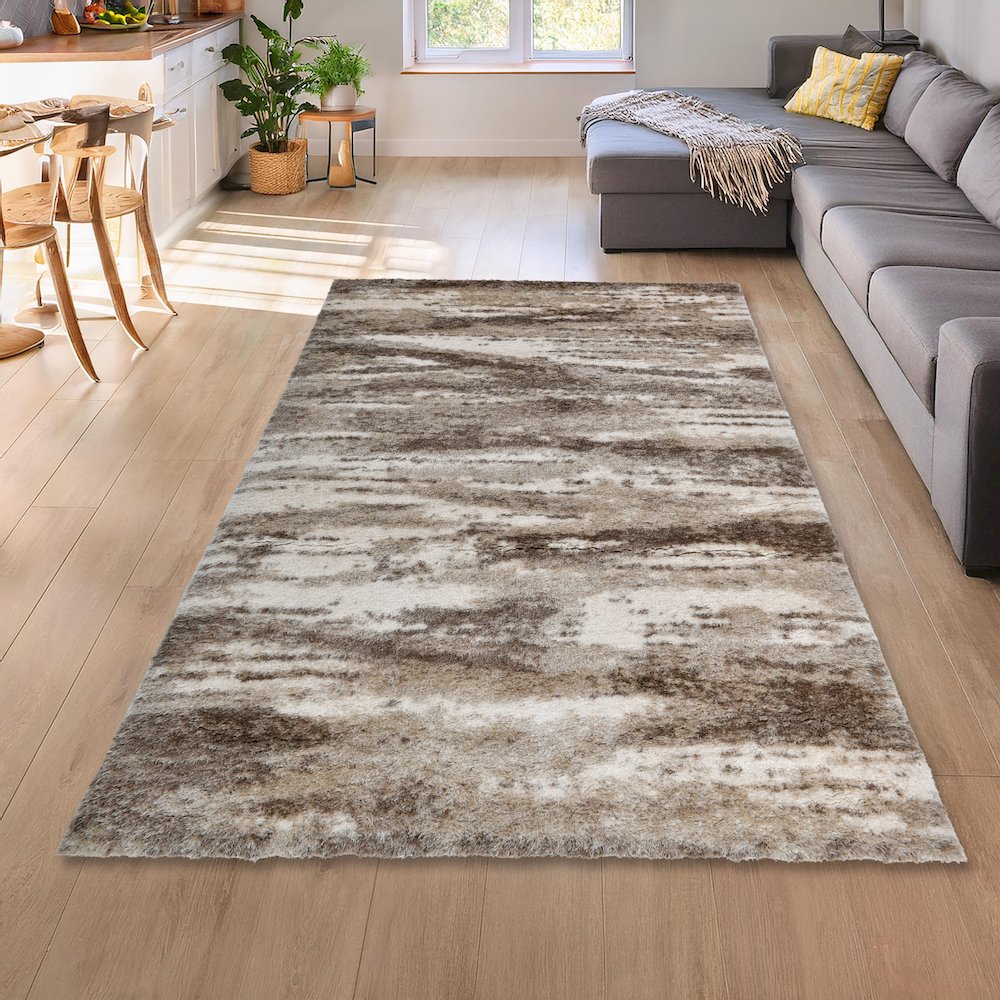 Emily 06 Taupe & Cream Textured Shag Area Rug