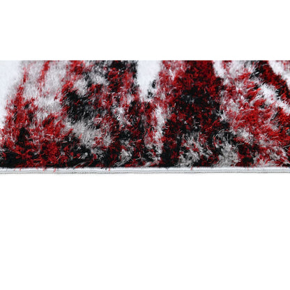 Emily 09 Red & Ivory Abstract Shag Area Rug