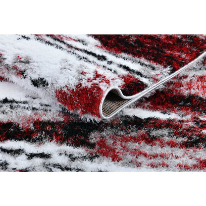 Emily 09 Red & Ivory Abstract Shag Area Rug