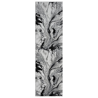 Ksamil 07 Silver Gray & Black Marble Area Rug