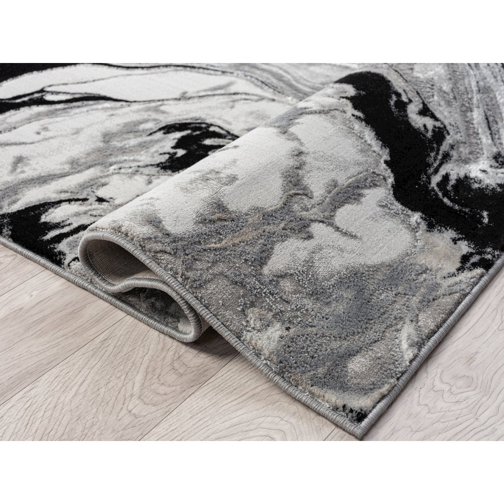 Ksamil 07 Silver Gray & Black Marble Area Rug