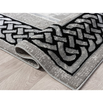 Ksamil 10 Gray & Black Braided Border Area Rug