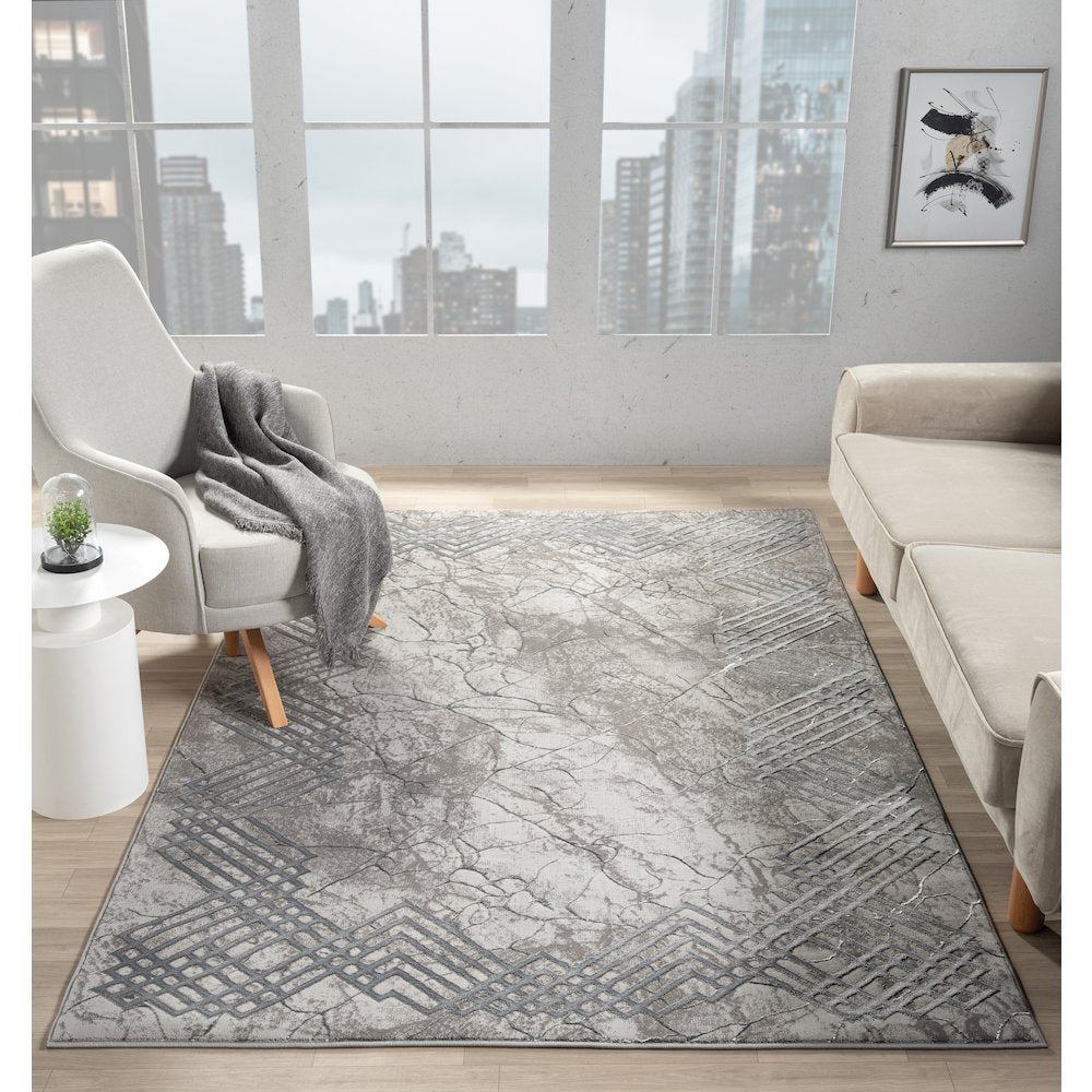 Ksamil 12 Gray Geometric Marble Area Rug