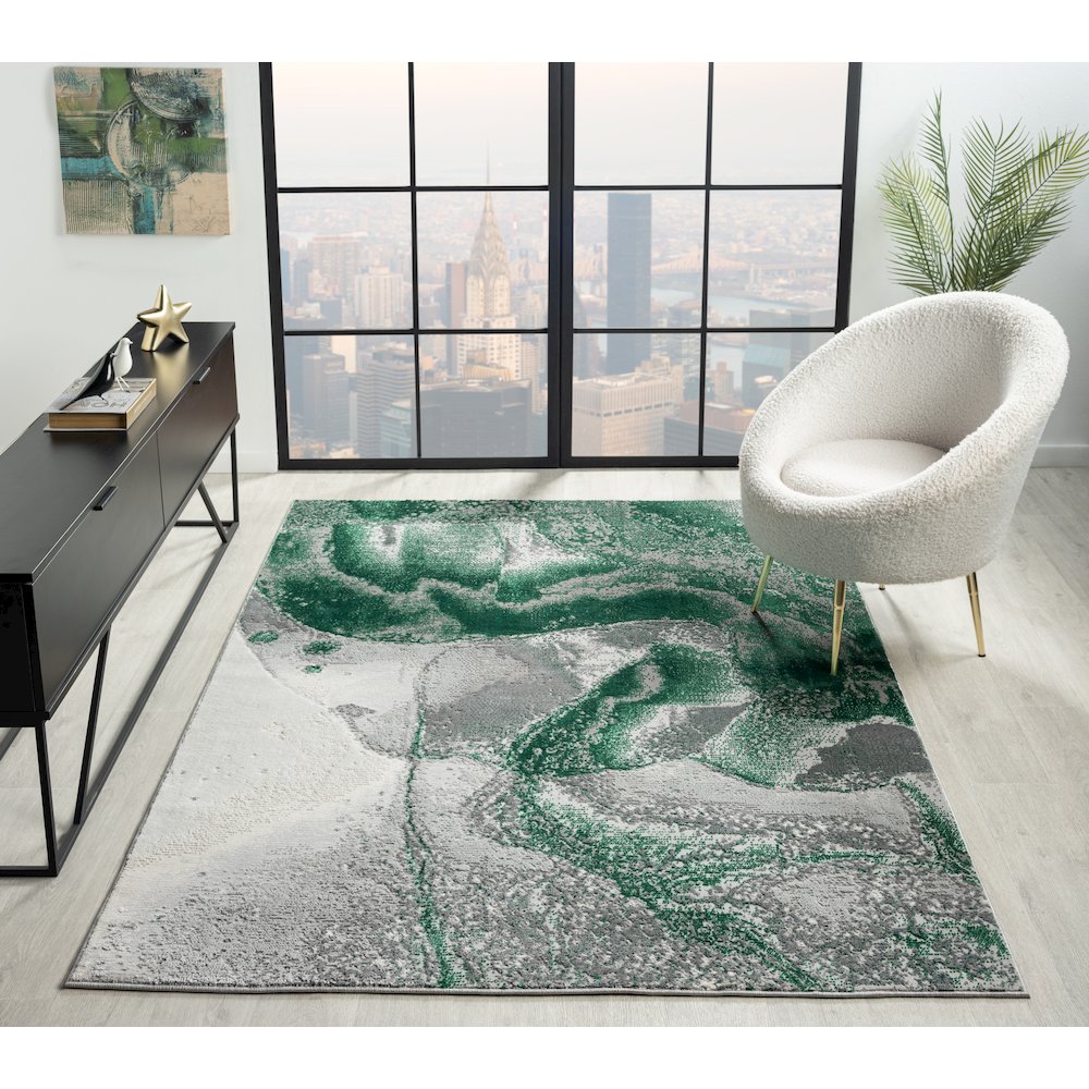 Lavell 02 Modern Green Abstract Stone Rug