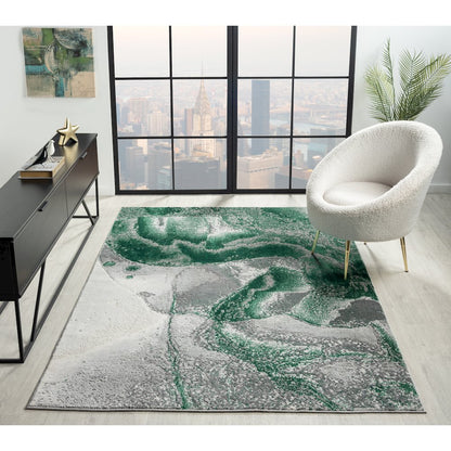 Lavell 02 Modern Green Abstract Stone Rug