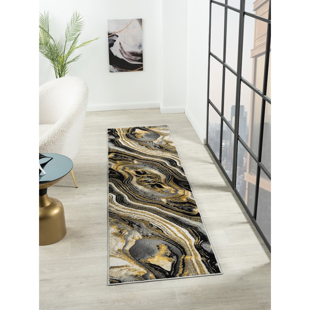 Lavell 04 Black Gold Marble Luxe Area Rug