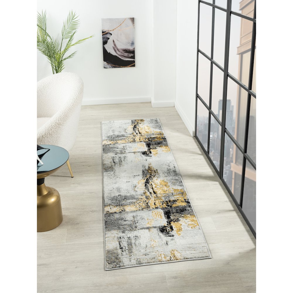 Lavell 06 Grey Gold Modern Abstract Rug