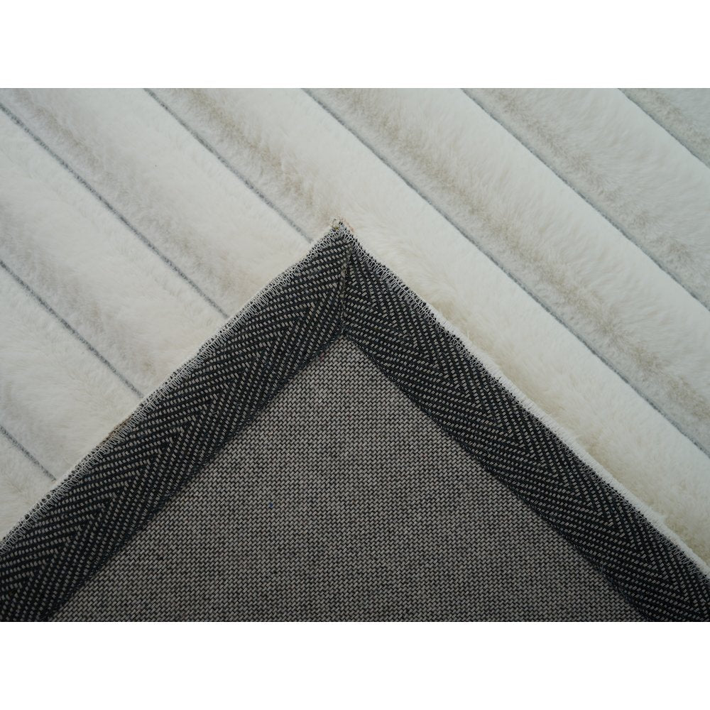 Madrid 01 Ivory Plush Wide Corduroy Memory Foam Area Rug