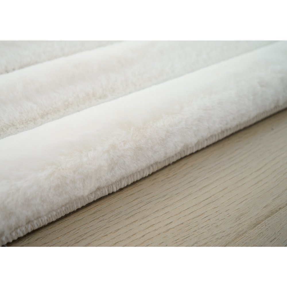 Madrid 01 Ivory Plush Wide Corduroy Memory Foam Area Rug