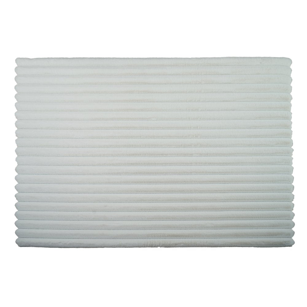 Madrid 01 Ivory Plush Wide Corduroy Memory Foam Area Rug