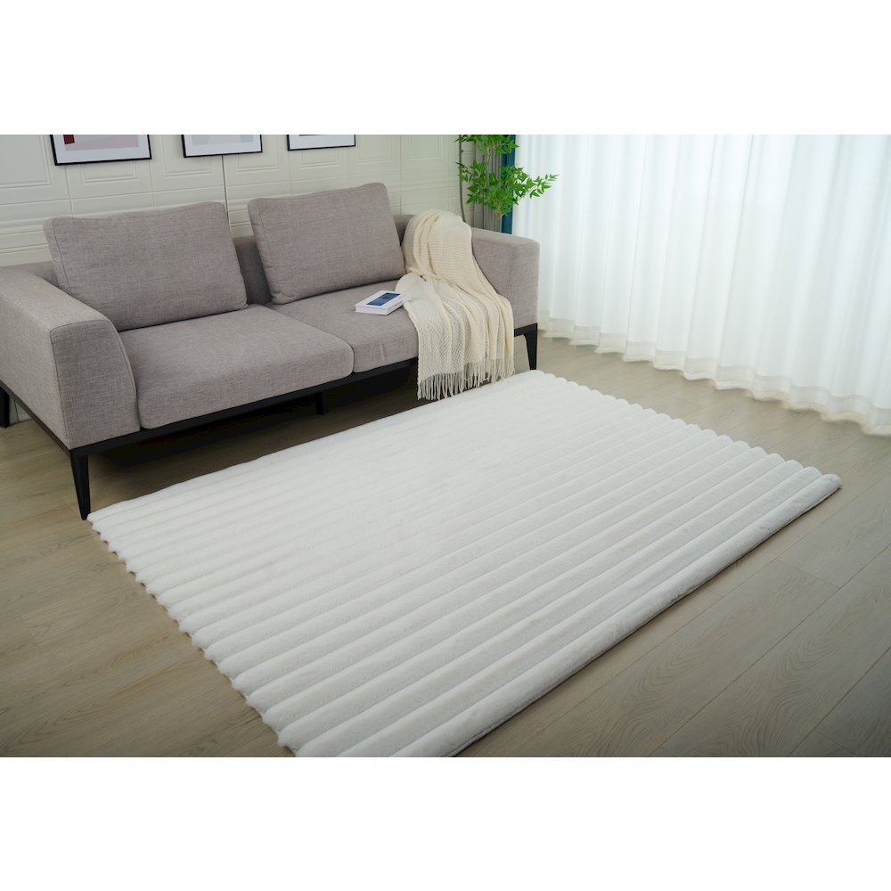 Madrid 01 Ivory Plush Wide Corduroy Memory Foam Area Rug