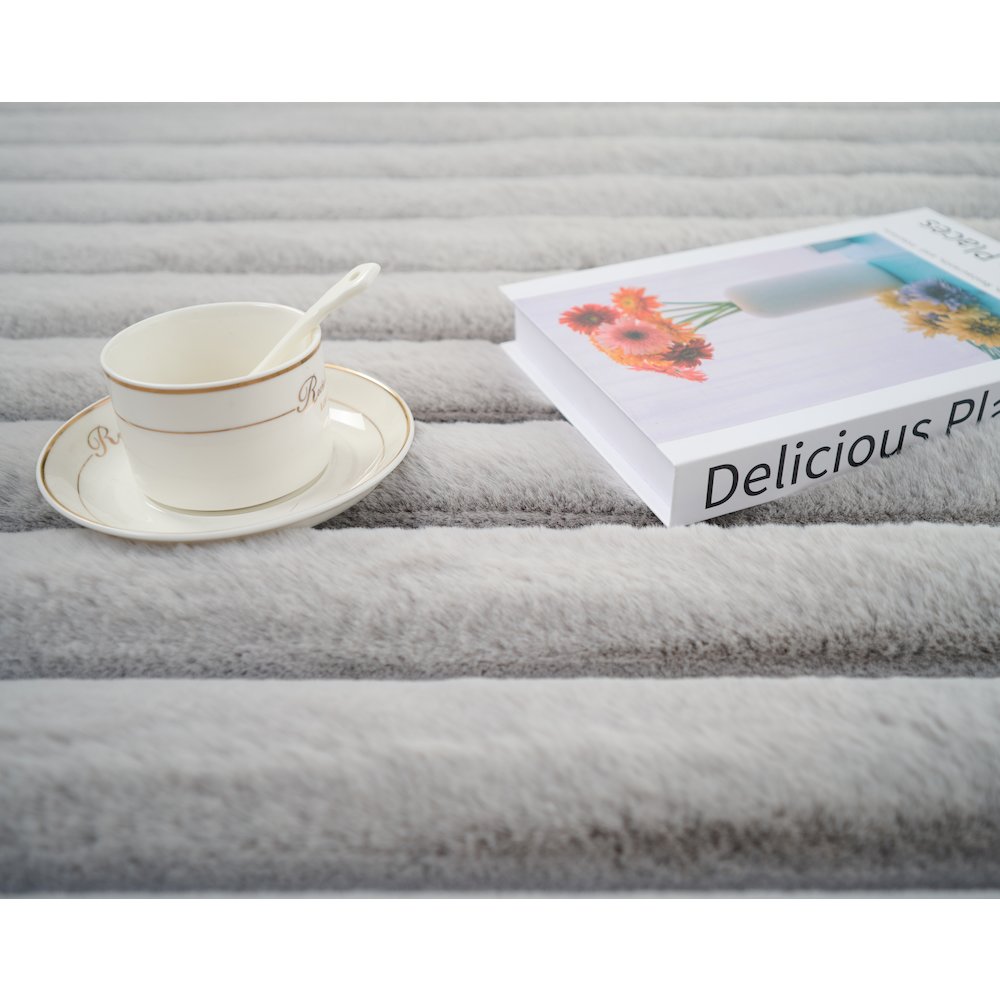 Madrid 02 Gray Plush Wide Corduroy Memory Foam Area Rug