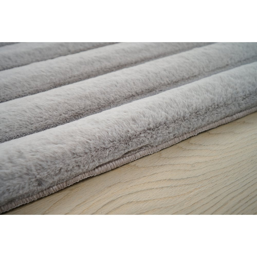 Madrid 02 Gray Plush Wide Corduroy Memory Foam Area Rug
