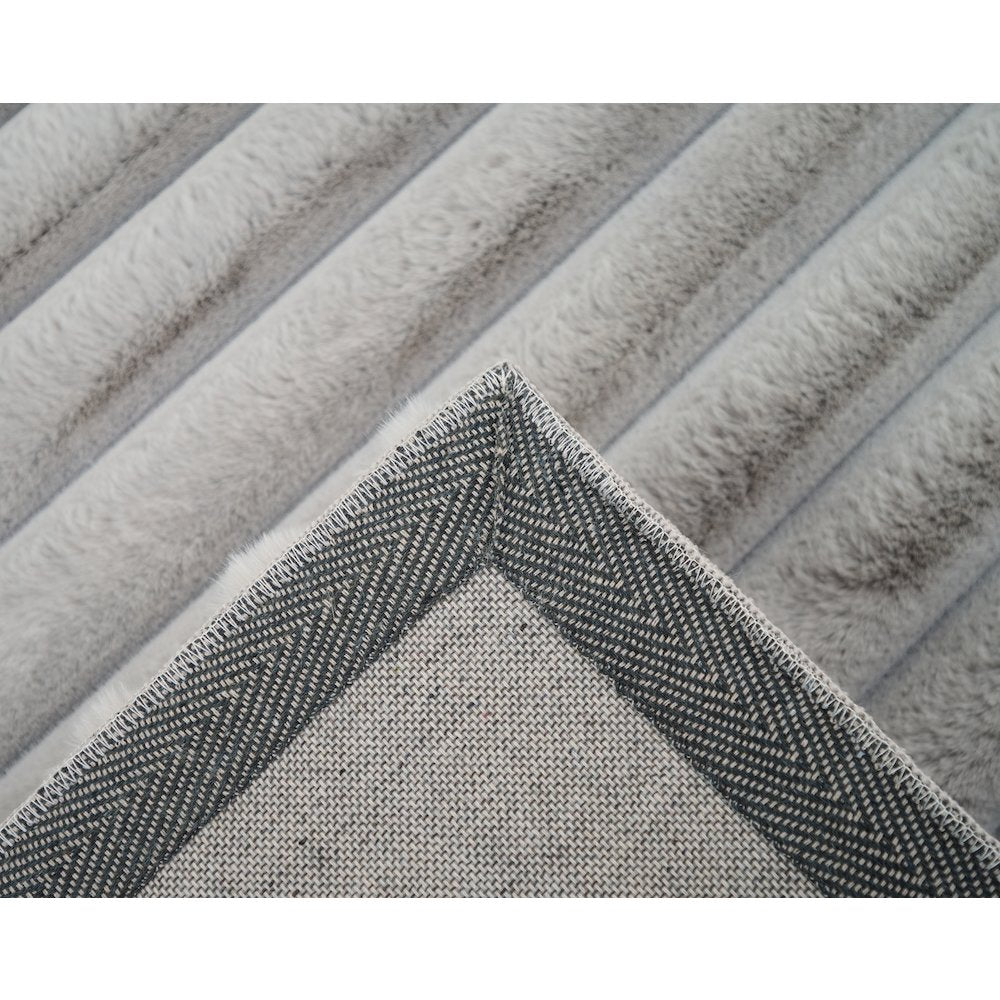 Madrid 02 Gray Plush Wide Corduroy Memory Foam Area Rug