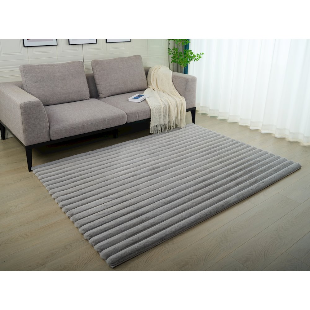 Madrid 02 Gray Plush Wide Corduroy Memory Foam Area Rug