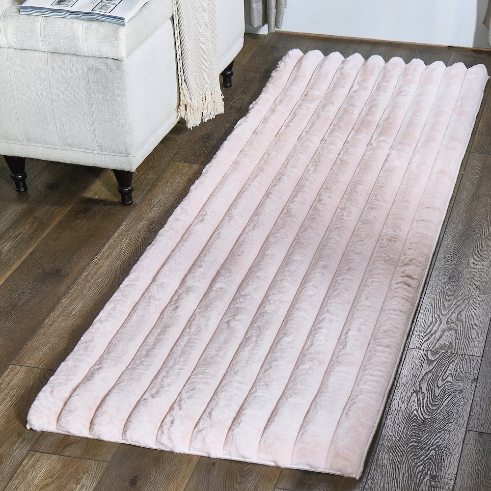 Madrid 05 Pink Plush Wide Corduroy Memory Foam Area Rug