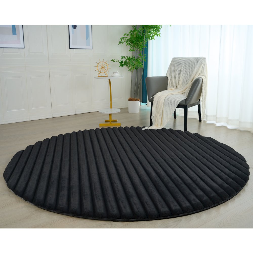Madrid 06 Dark Gray Plush Wide Corduroy Memory Foam Area Rug