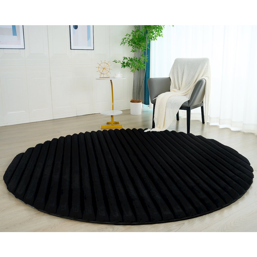 Madrid 07 Black Plush Wide Corduroy Memory Foam Area Rug