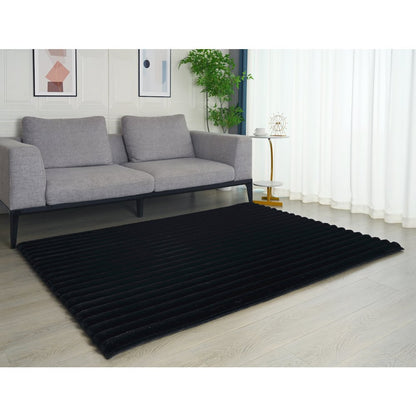 Madrid 07 Black Plush Wide Corduroy Memory Foam Area Rug