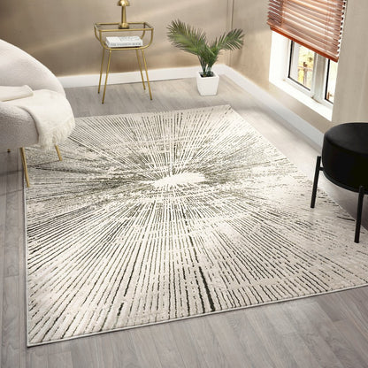 Mila Collection 06 Radiant Burst Modern Area Rug – Ivory/Gray
