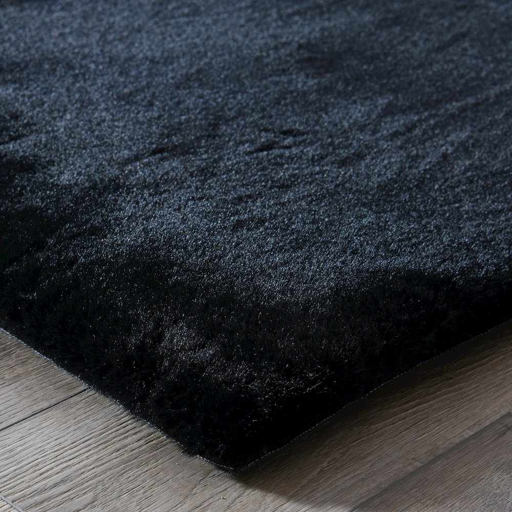 Miami 02 Black Faux Fur Memory Foam Area Rug