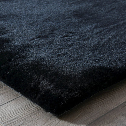 Miami 02 Black Faux Fur Memory Foam Area Rug