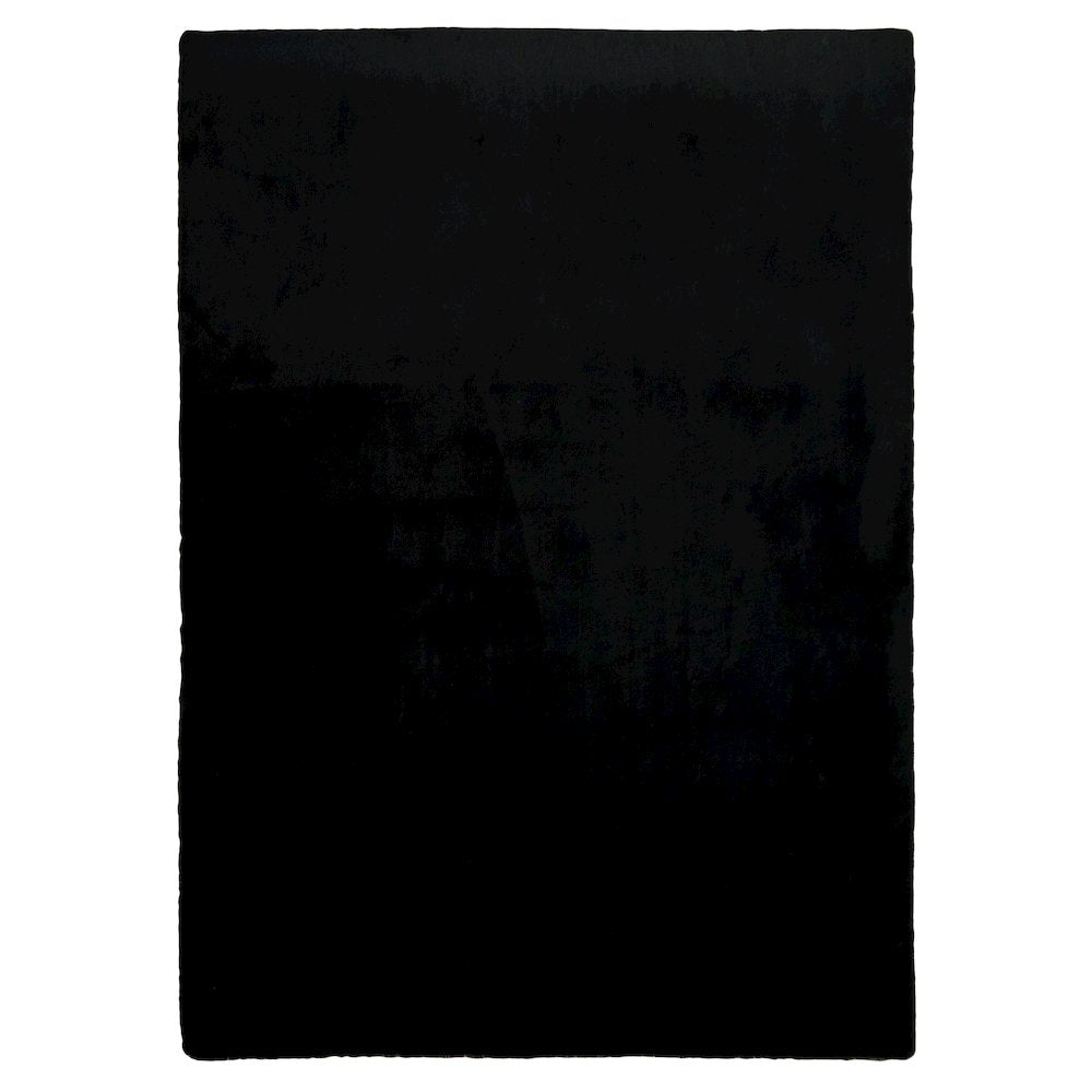 Miami 02 Black Faux Fur Memory Foam Area Rug