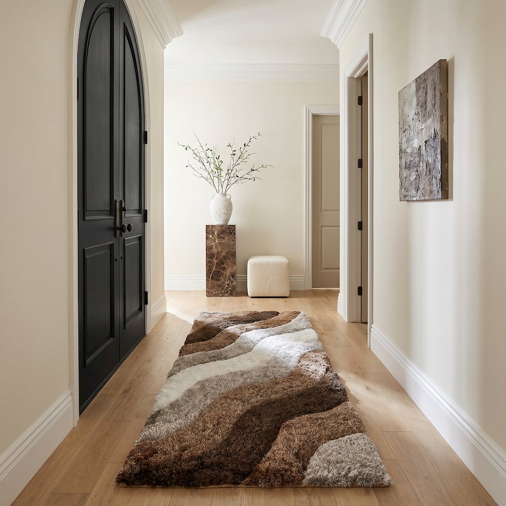 Mateos MS57 Brown Cream Wave Shag Area Rug