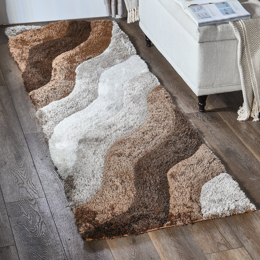 Mateos MS57 Brown Cream Wave Shag Area Rug