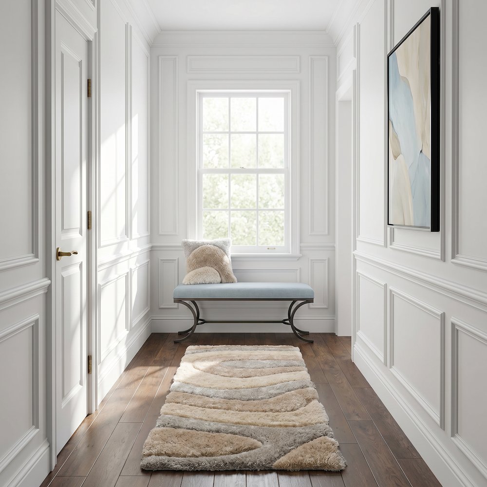Mateos MS64 Beige Cream Abstract Swirl Shag Rug