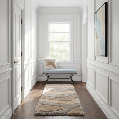 Mateos MS64 Beige Cream Abstract Swirl Shag Rug