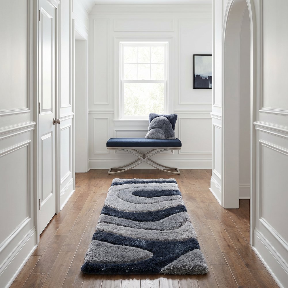 Mateos MS65 Blue Abstract Swirl Shag Rug