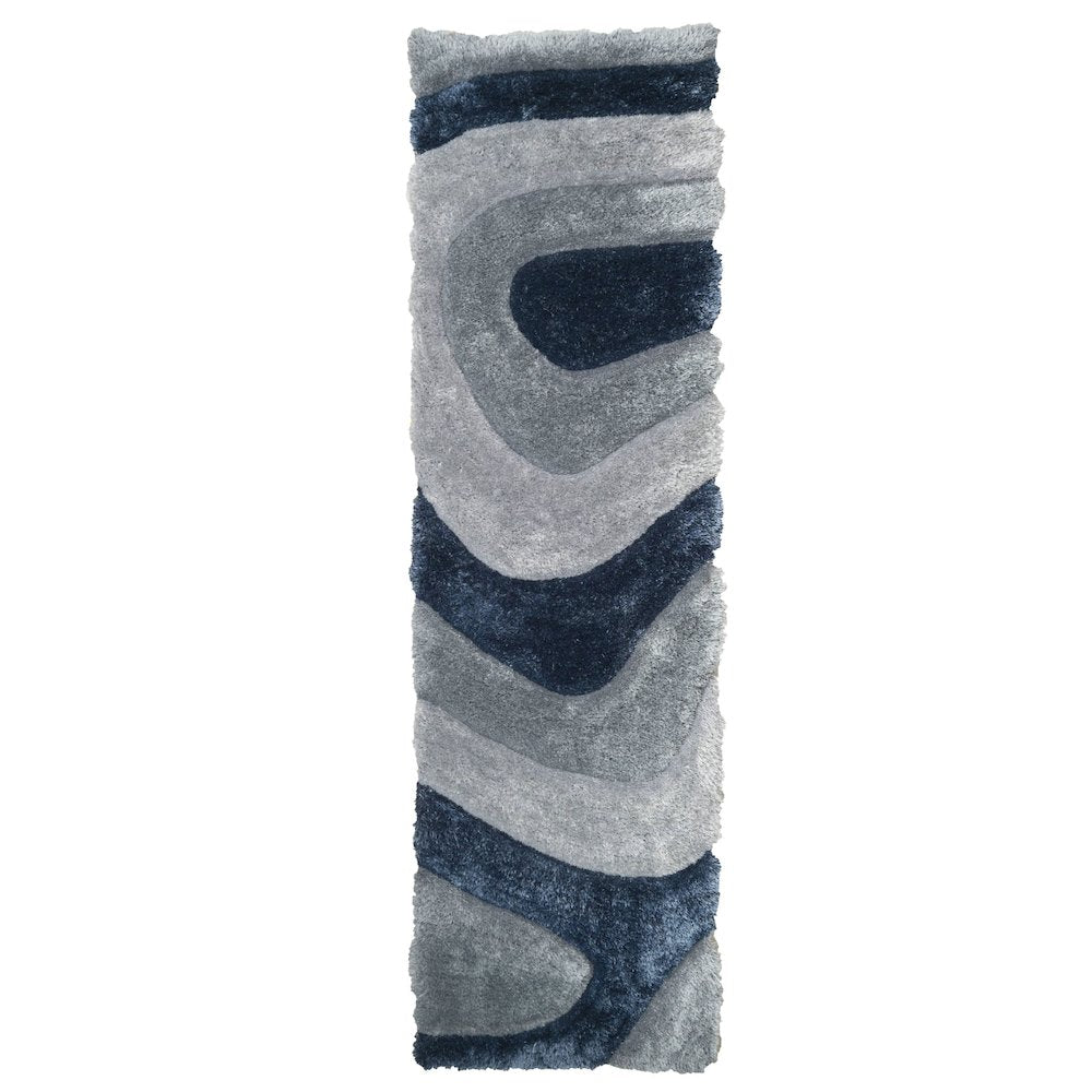 Mateos MS65 Blue Abstract Swirl Shag Rug