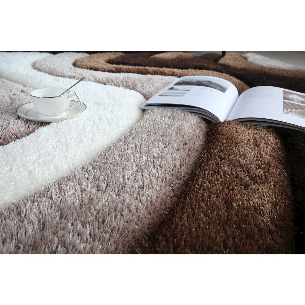 Mateos MS66 Brown Beige Abstract Swirl Shag Rug
