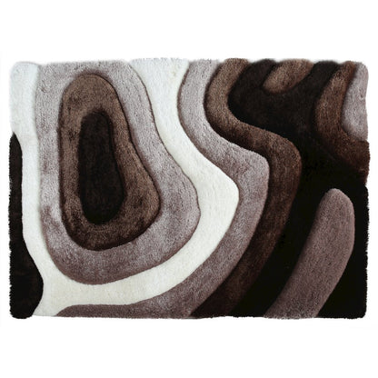Mateos MS66 Brown Beige Abstract Swirl Shag Rug