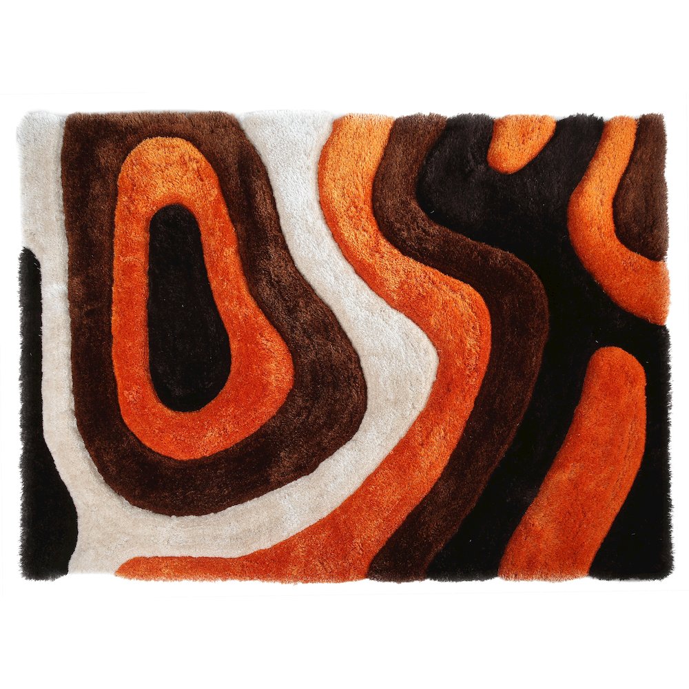 Mateos MS67 Orange Brown Abstract Swirl Shag Rug