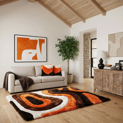 Mateos MS67 Orange Brown Abstract Swirl Shag Rug