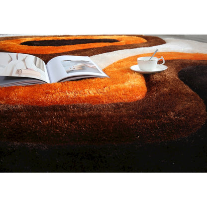 Mateos MS67 Orange Brown Abstract Swirl Shag Rug
