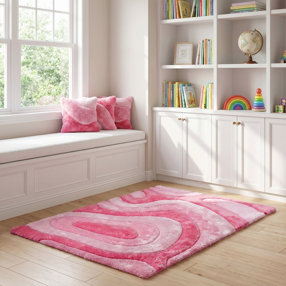 Mateos MS68 Pink Abstract Swirl Shag Rug