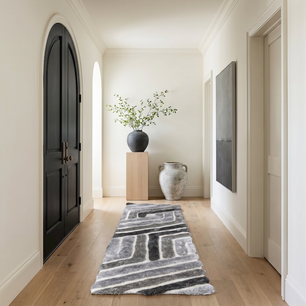 Mateos MS70 Grey Geometric Modern Shag Rug