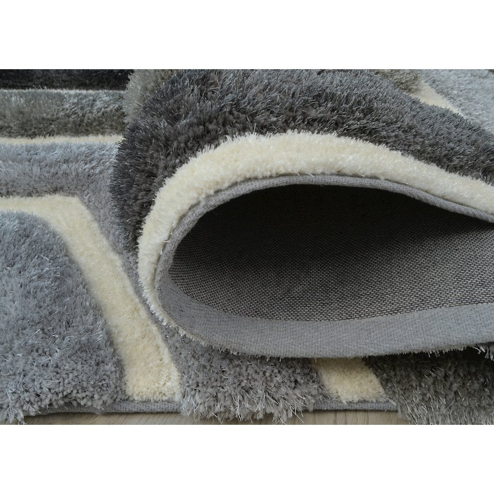 Mateos MS70 Grey Geometric Modern Shag Rug