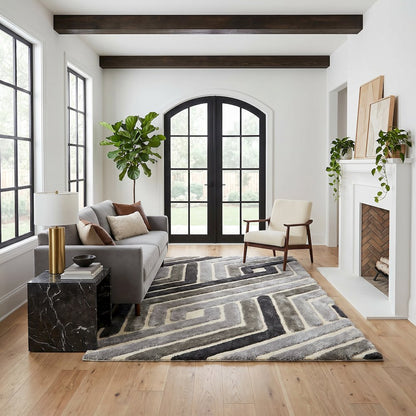 Mateos MS70 Grey Geometric Modern Shag Rug