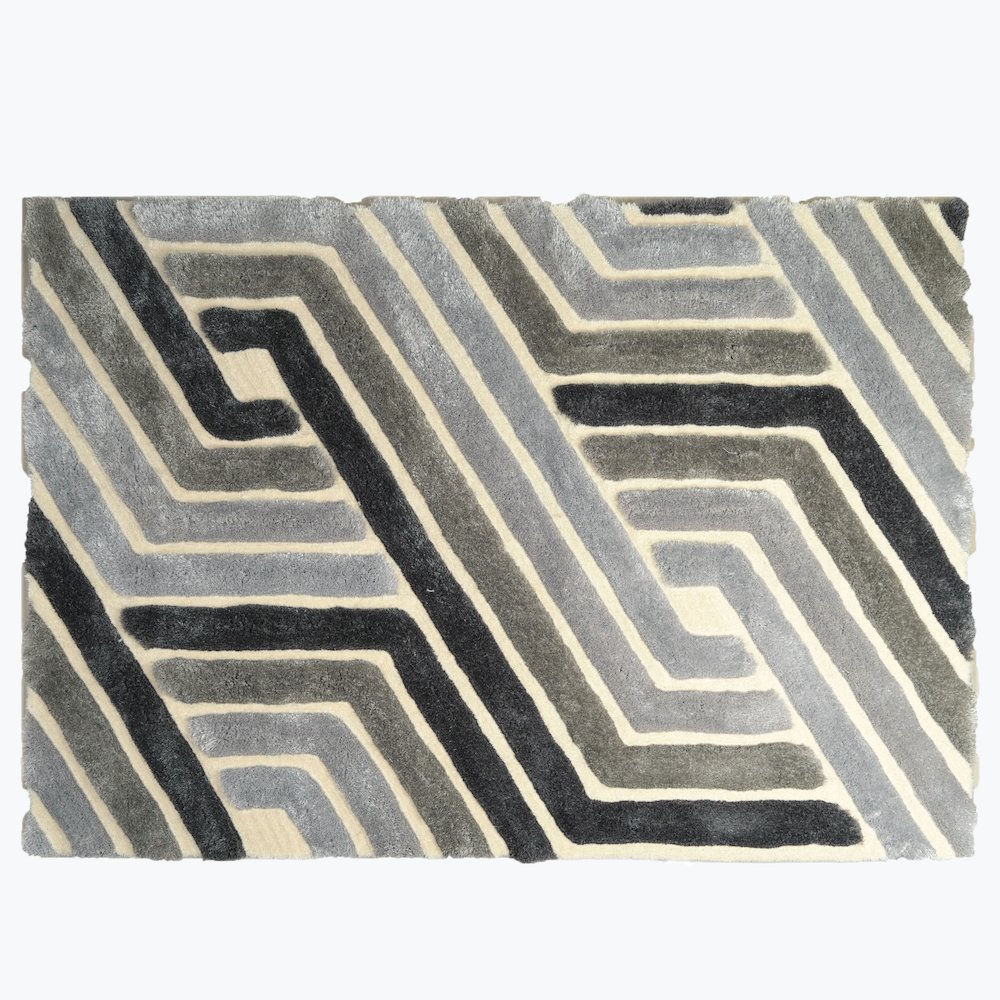 Mateos MS70 Grey Geometric Modern Shag Rug