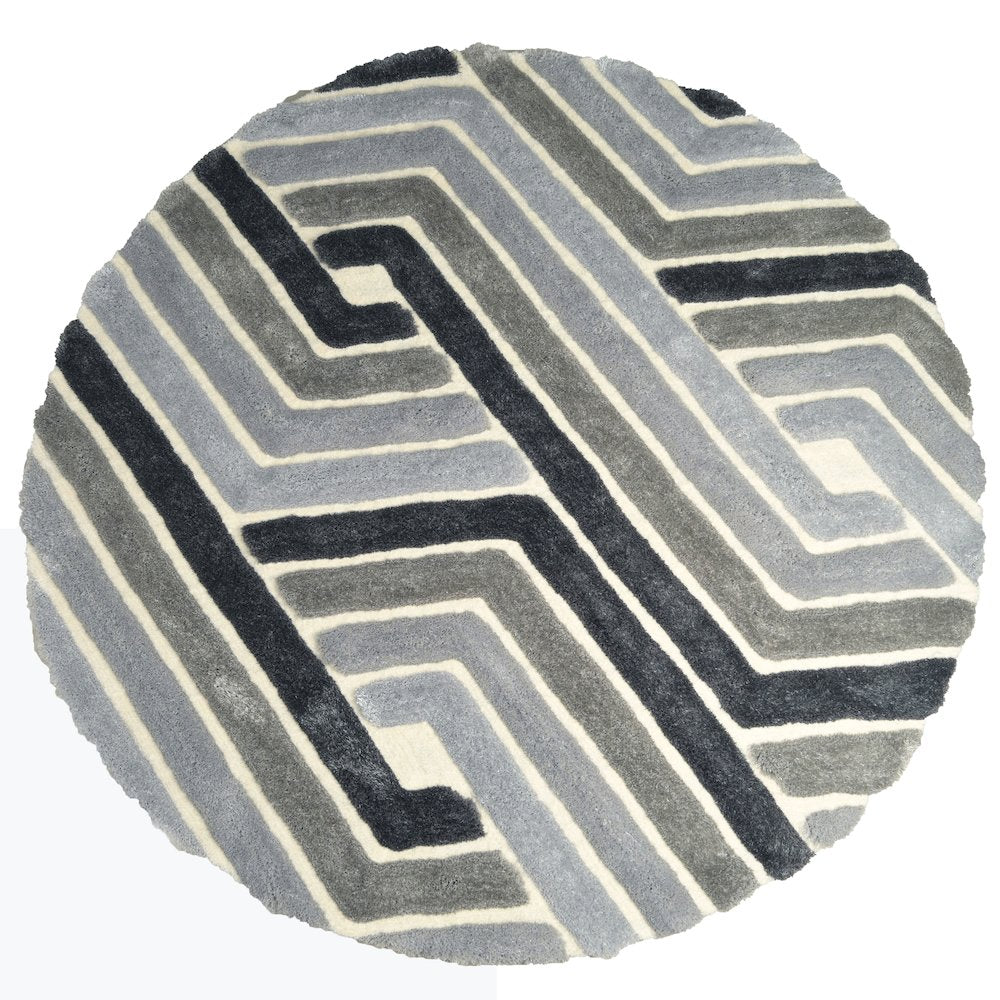 Mateos MS70 Grey Geometric Modern Shag Rug