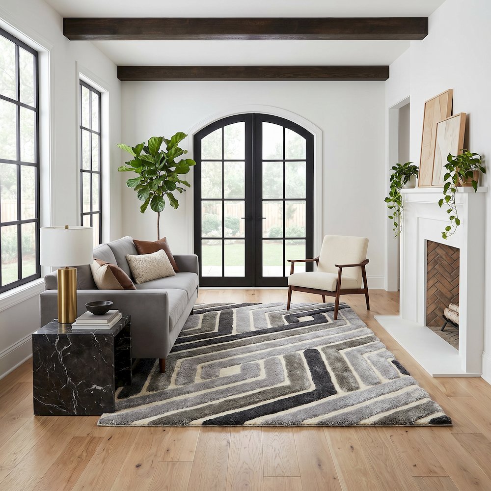 Mateos MS70 Grey Geometric Modern Shag Rug