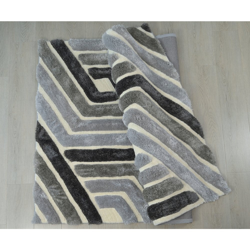 Mateos MS70 Grey Geometric Modern Shag Rug