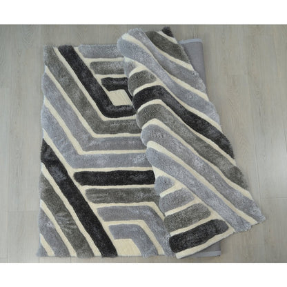 Mateos MS70 Grey Geometric Modern Shag Rug