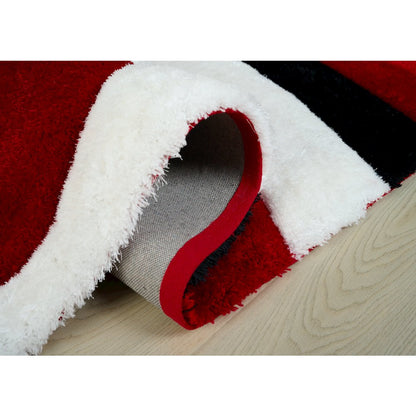 Mateos MS71 Red Black White Abstract Swirl Shag Rug