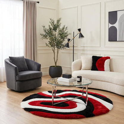 Mateos MS71 Red Black White Abstract Swirl Shag Rug